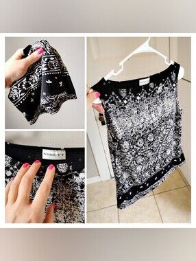 NWOT Ninety Black on white silky tank blouse